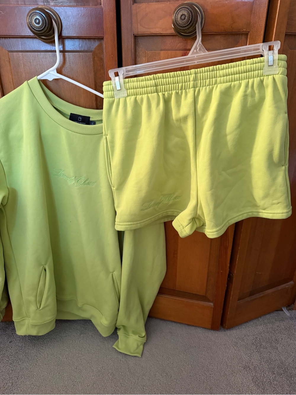LONELY GHOST Lime Green Sweatshirt & Shorts Set